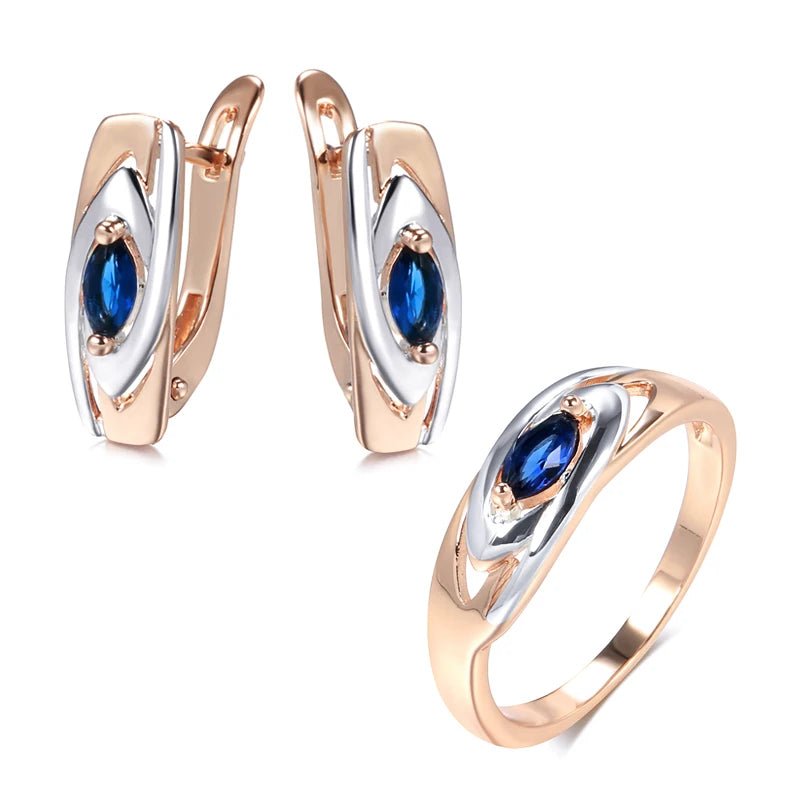 Luxury Blue Stone Earrings Ring Setircon