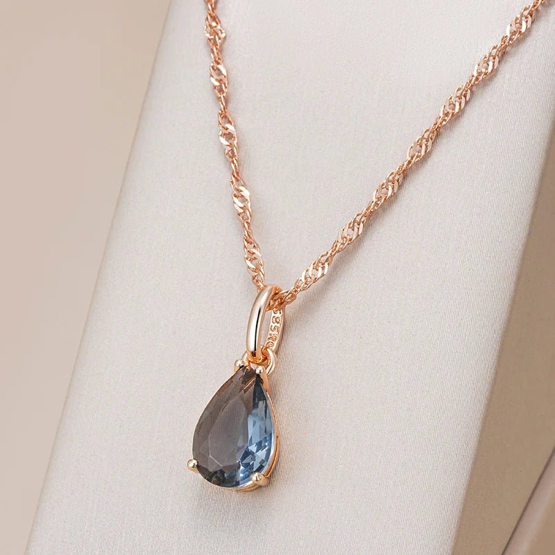 Grey Crystal Long Water Drop  Necklace