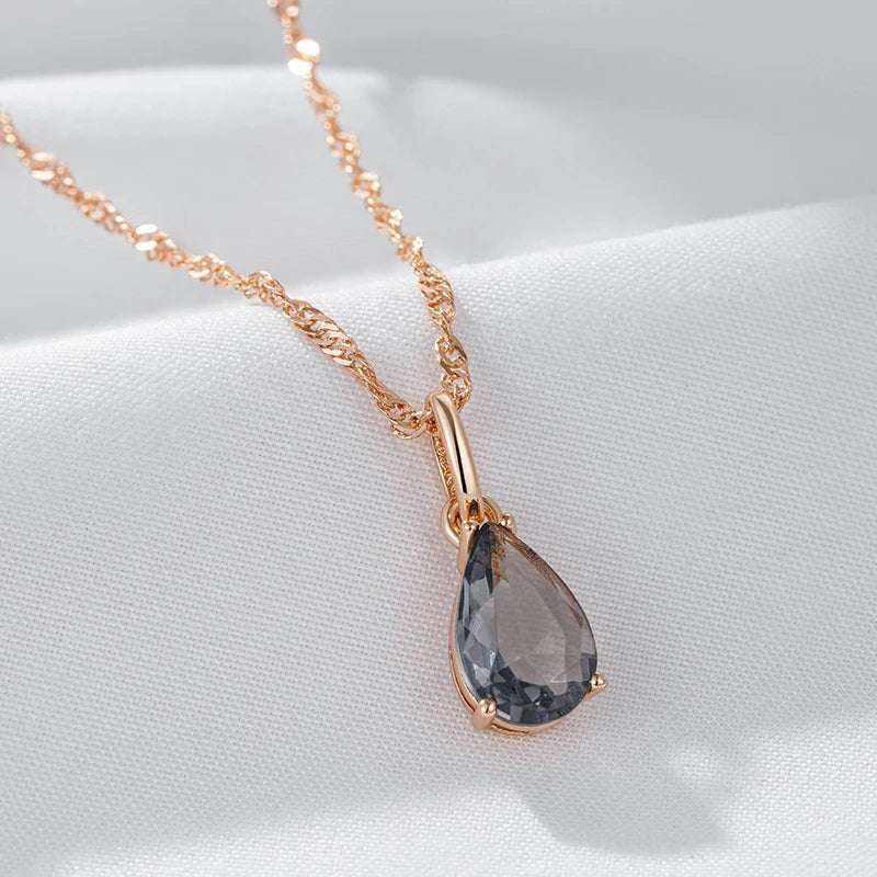 Grey Crystal Long Water Drop  Necklace