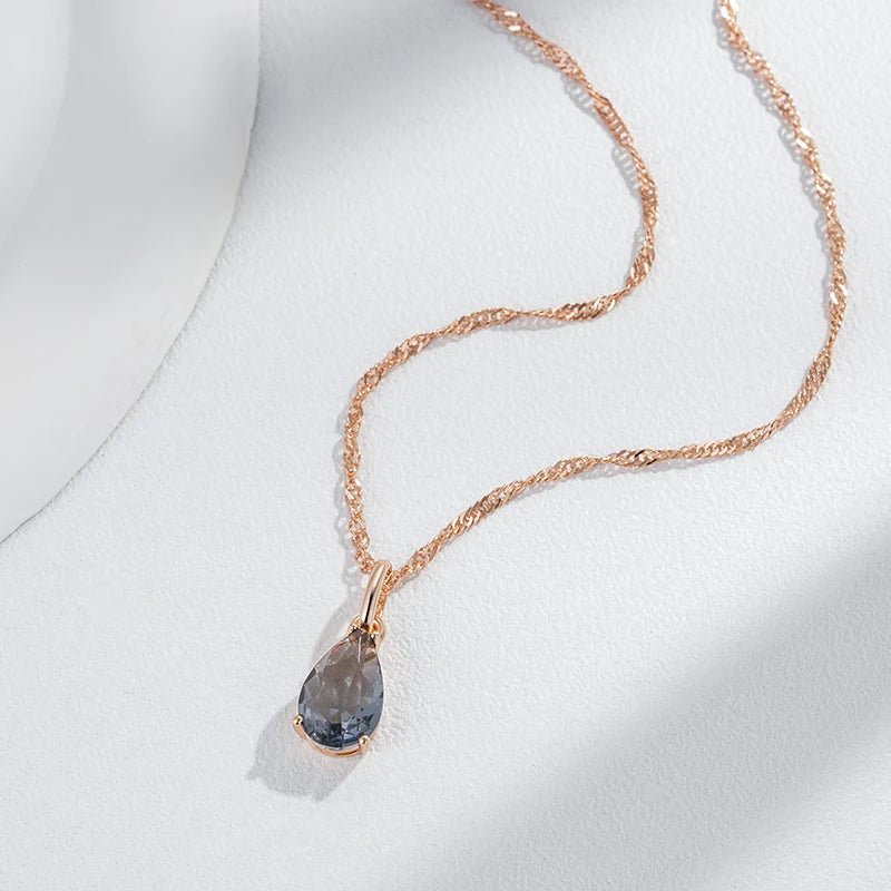 Grey Crystal Long Water Drop  Necklace