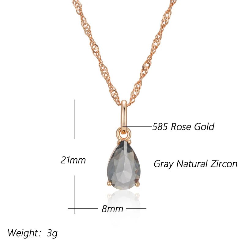 Grey Crystal Long Water Drop  Necklace